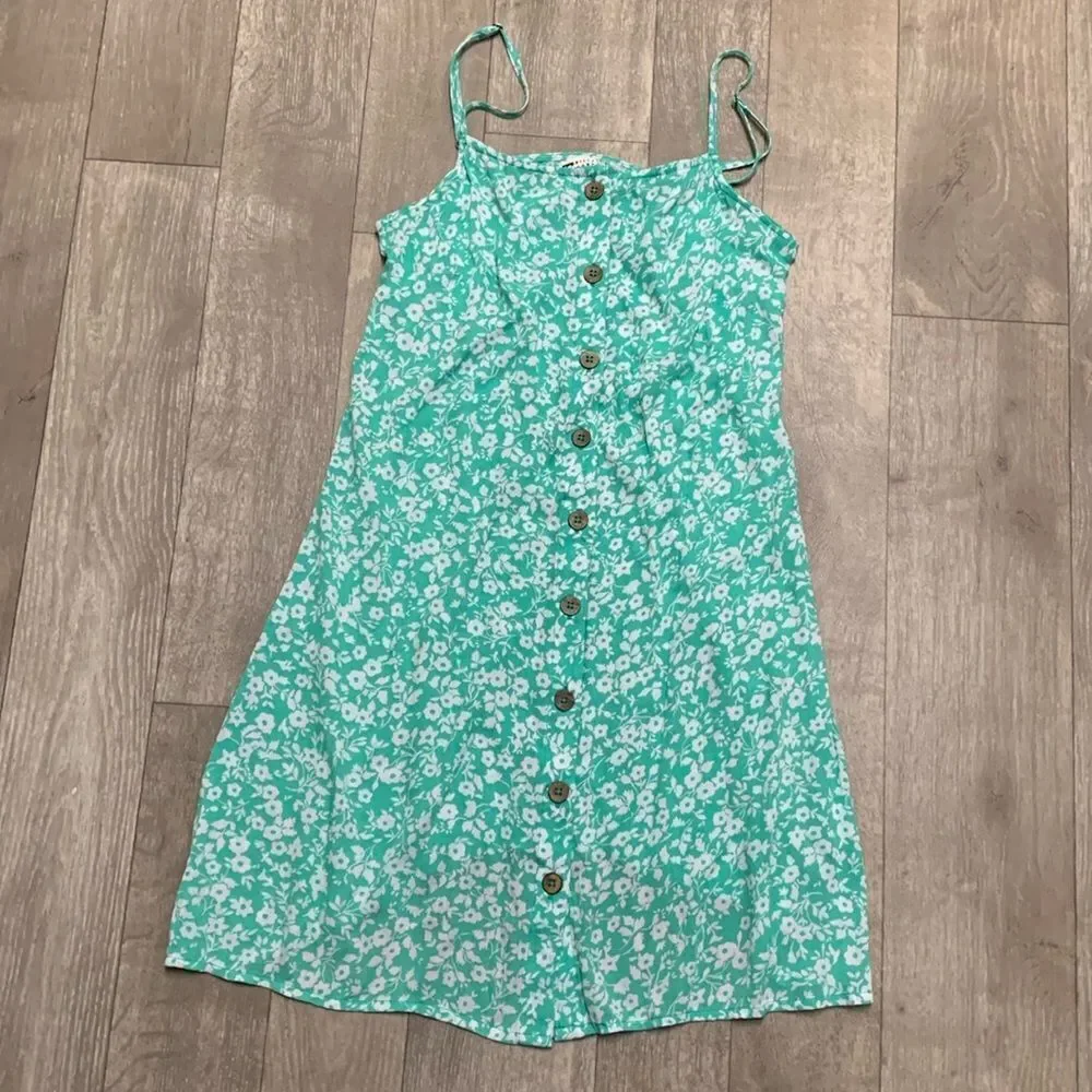 Billabong Teal Floral Mini Dress - Picture 1 of 5